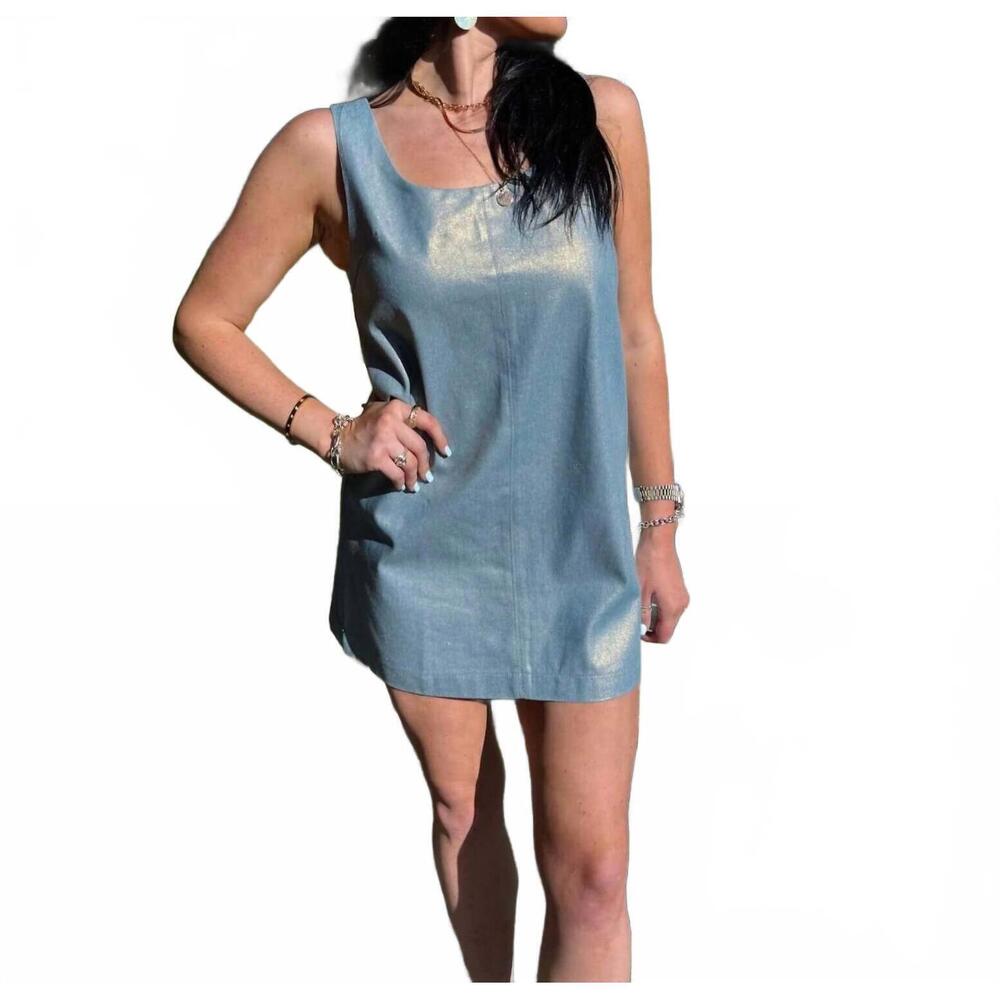 NEW GLAM scoop neck metallic dress in blue